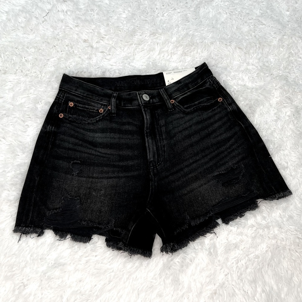 NWT American Eagle Size 4 Black Denim 90s Boyfriend High Rise Shorts